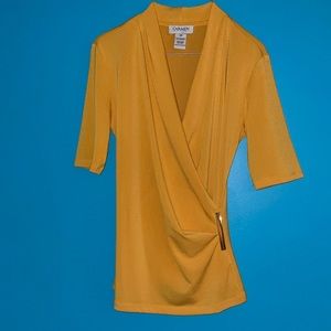 NWOT Carmen Yellow Faux Wrap Top
